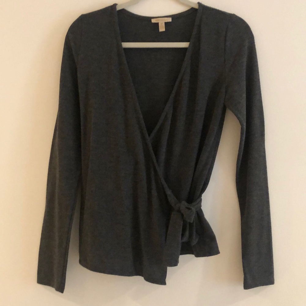 Anthropologie gray wrap sweater size S